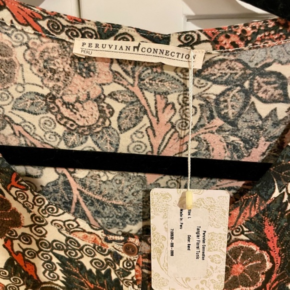 NWT Peruvian Connection Tangier Floral Tunic Size Large - Picture 2 of 3